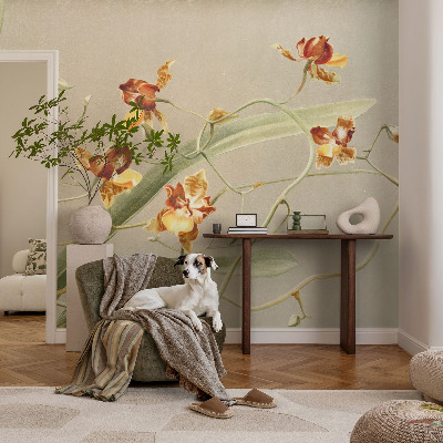 Papel mural texturado decorativo con motivo de orquídeas clásicas