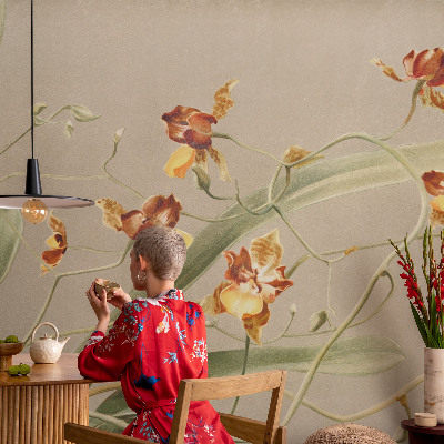 Papel mural texturado decorativo con motivo de orquídeas clásicas