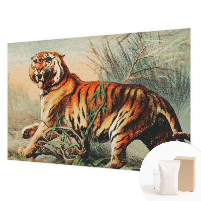 Mural decorativo con diseño de tigre y motivos naturales