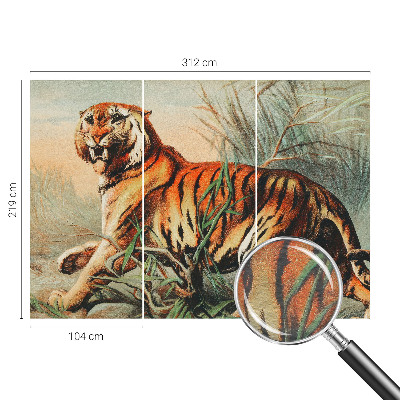 Mural decorativo con diseño de tigre y motivos naturales
