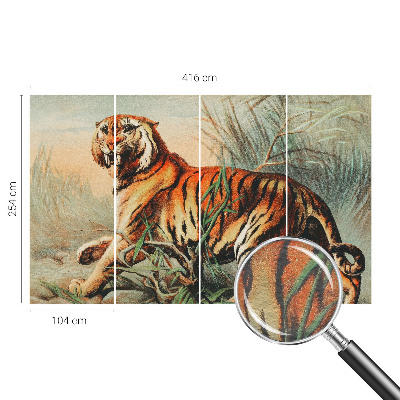 Mural decorativo con diseño de tigre y motivos naturales