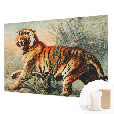 Mural decorativo con diseño de tigre y motivos naturales