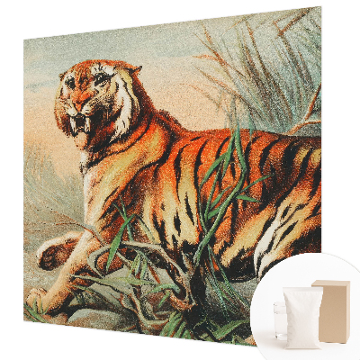 Mural decorativo con diseño de tigre y motivos naturales