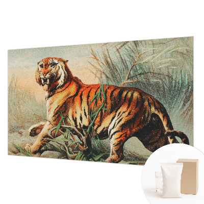 Mural decorativo con diseño de tigre y motivos naturales