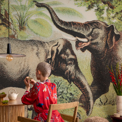 Mural de pared con estampado hermoso con la familia de elefantes como motivo