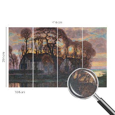 Mural de pared con estampado hermoso con un paisaje vespertino