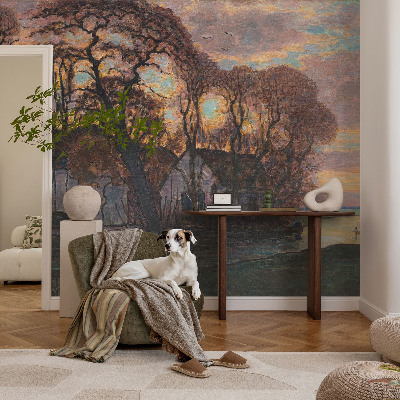 Mural de pared con estampado hermoso con un paisaje vespertino
