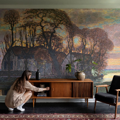 Mural de pared con estampado hermoso con un paisaje vespertino