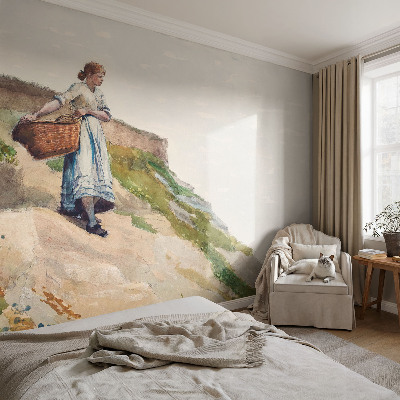 Mural de pared con estampado hermoso con un paisaje femenino
