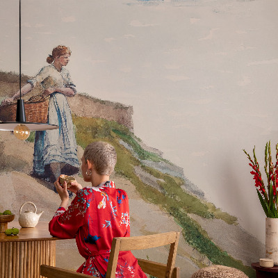 Mural de pared con estampado hermoso con un paisaje femenino
