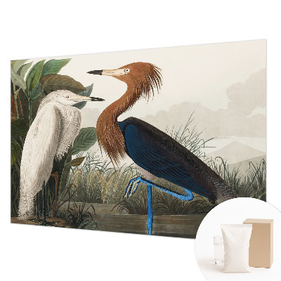 Mural decorativo con diseño de pájaros entre plantas