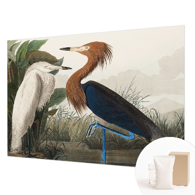 Mural decorativo con diseño de pájaros entre plantas