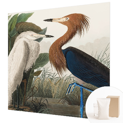 Mural decorativo con diseño de pájaros entre plantas