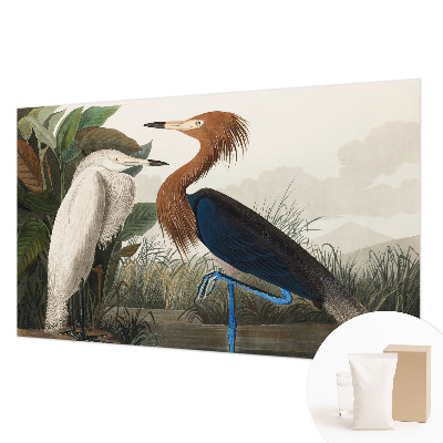 Mural decorativo con diseño de pájaros entre plantas