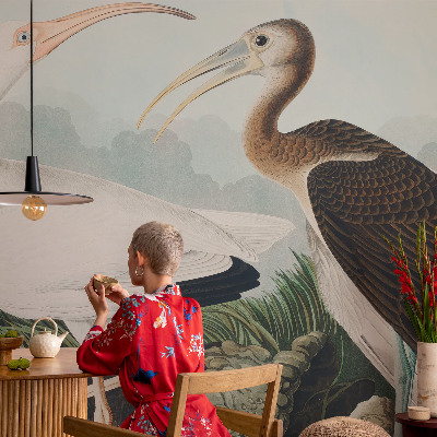 Papel mural texturado decorativo con diseño de pareja de pájaros