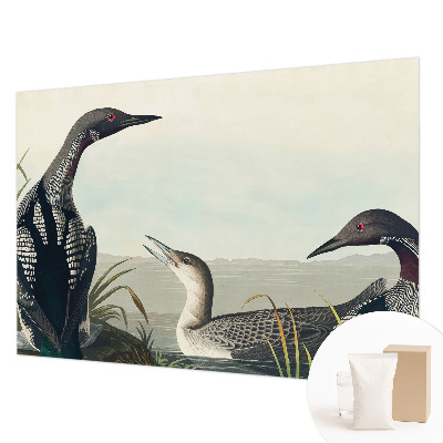 Papel mural texturado decorativo con diseño de pájaros sobre el agua