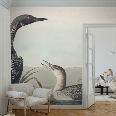 Papel mural texturado decorativo con diseño de pájaros sobre el agua