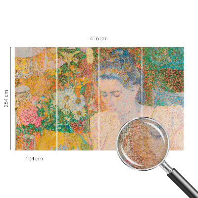 Papel mural con patrón decorativo con motivo de retrato floral