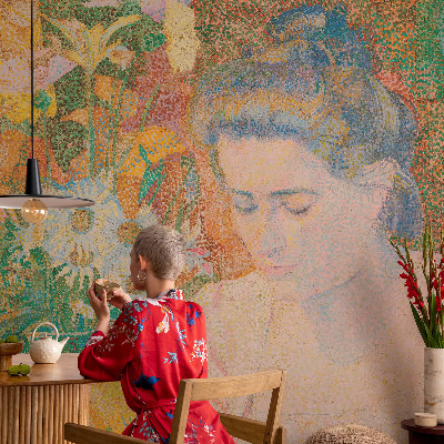 Papel mural con patrón decorativo con motivo de retrato floral