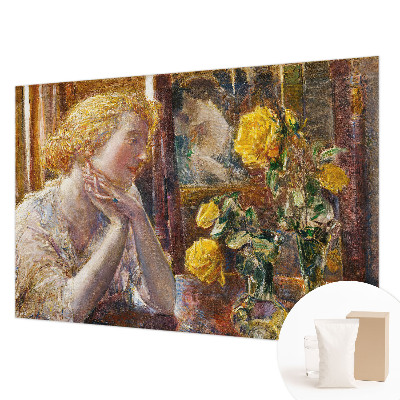 Mural decorativo con la imagen de una mujer con rosas
