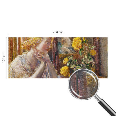 Mural decorativo con la imagen de una mujer con rosas