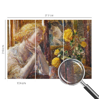 Mural decorativo con la imagen de una mujer con rosas