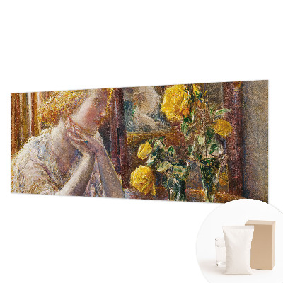 Mural decorativo con la imagen de una mujer con rosas