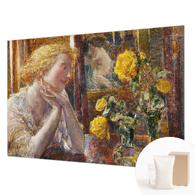 Mural decorativo con la imagen de una mujer con rosas