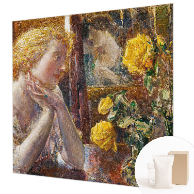 Mural decorativo con la imagen de una mujer con rosas