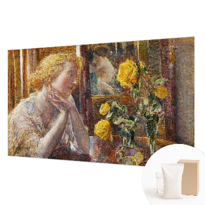 Mural decorativo con la imagen de una mujer con rosas