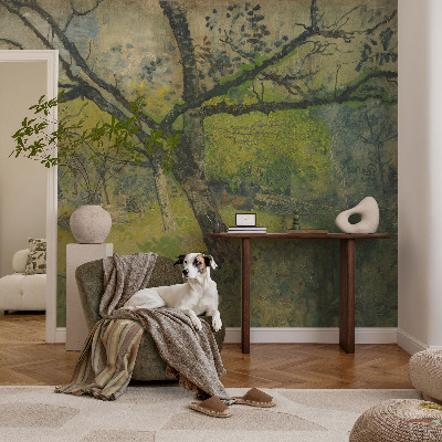 Papel mural texturado decorativo con motivo de paisaje verde