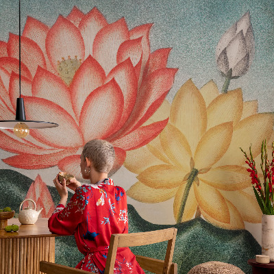 Fotomural decorativo para cabecero de cama con diseño de flores de loto