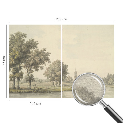Fotomural decorativo para cabecero de cama con un diseño que representa un parque tranquilo