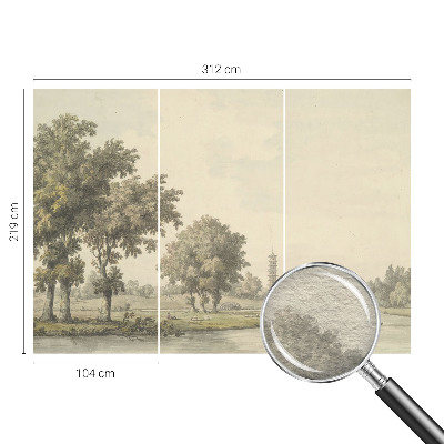 Fotomural decorativo para cabecero de cama con un diseño que representa un parque tranquilo