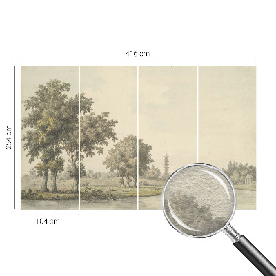 Fotomural decorativo para cabecero de cama con un diseño que representa un parque tranquilo