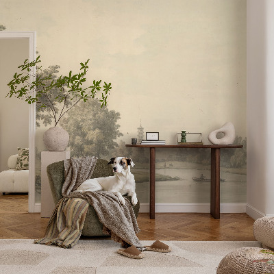Fotomural decorativo para cabecero de cama con un diseño que representa un parque tranquilo