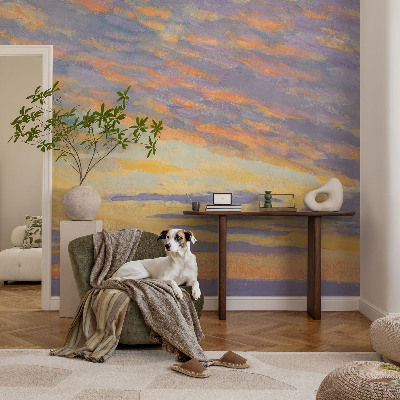 Fotomural decorativo para cabecero de cama con motivo de cielo en tonos pastel