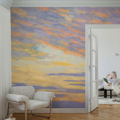 Fotomural decorativo para cabecero de cama con motivo de cielo en tonos pastel