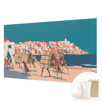 Mural de pared con estampado hermoso con motivos de caravana de camellos