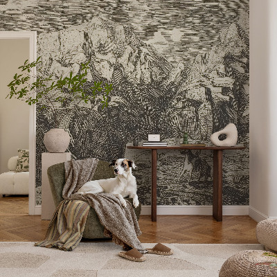 Fotomural decorativo para cabecero de cama con un paisaje de montaña