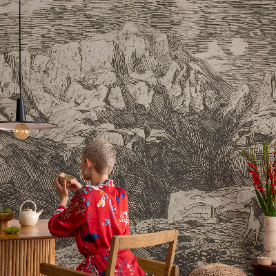 Fotomural decorativo para cabecero de cama con un paisaje de montaña