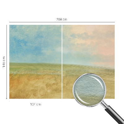 Papel mural texturado decorativo con un diseño de campos en colores pastel
