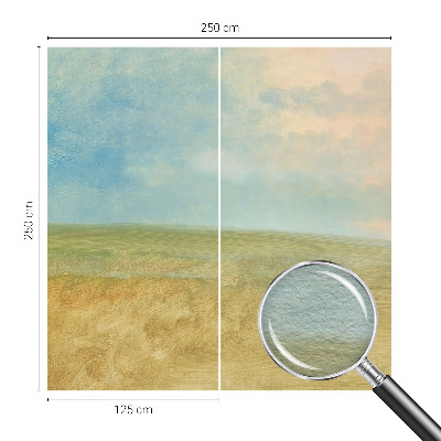 Papel mural texturado decorativo con un diseño de campos en colores pastel