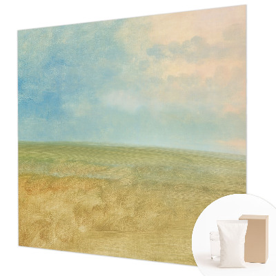 Papel mural texturado decorativo con un diseño de campos en colores pastel