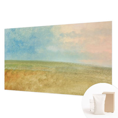 Papel mural texturado decorativo con un diseño de campos en colores pastel
