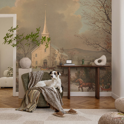 Mural de pared con estampado hermoso con un paisaje invernal