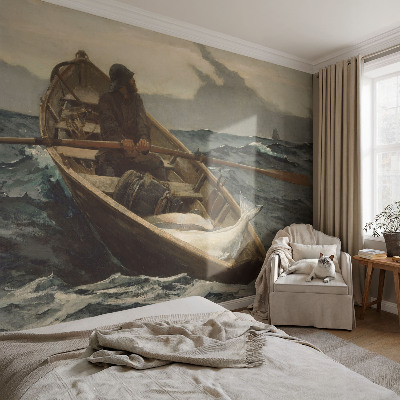 Papel mural texturado decorativo con diseño de pescador en el mar