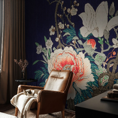 Mural de pared con estampado hermoso con diseño de cesta de flores