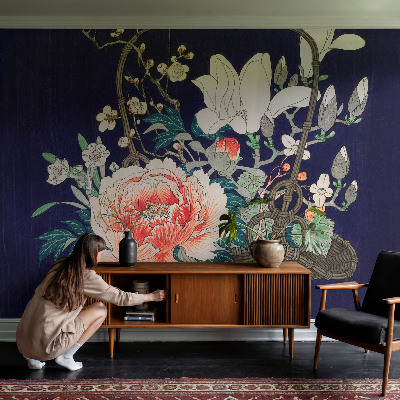 Mural de pared con estampado hermoso con diseño de cesta de flores