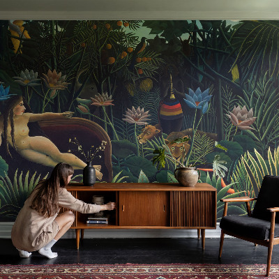Papel mural texturado decorativo con diseño de selva exótica